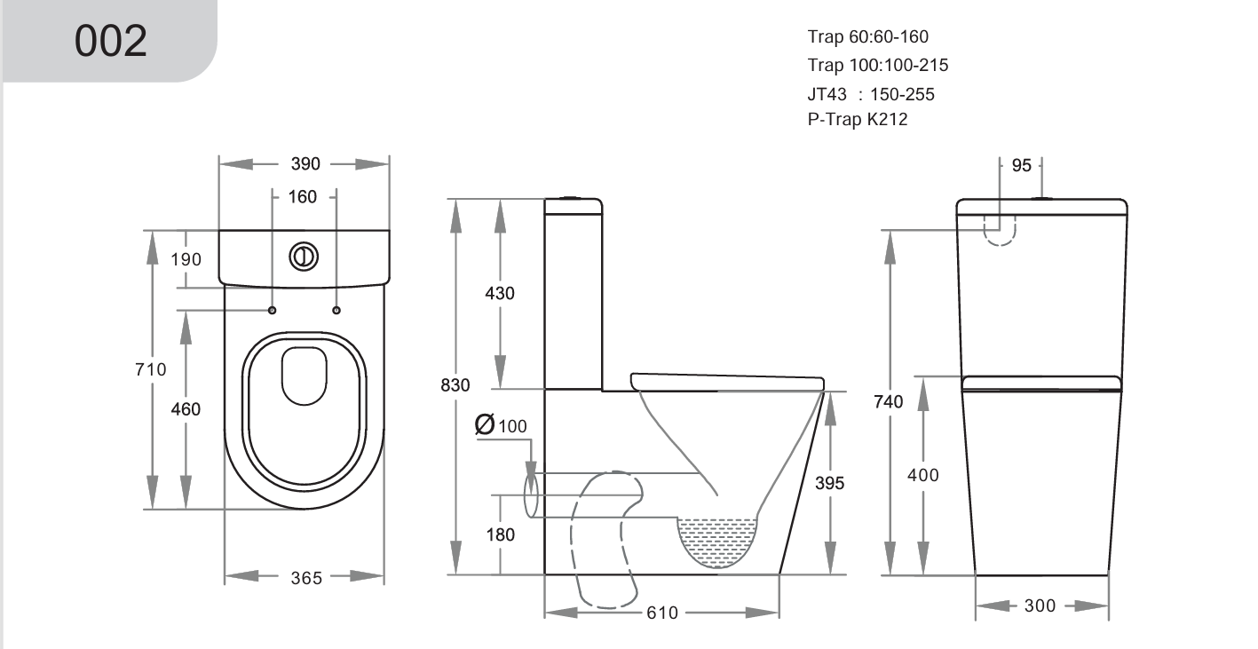 710*390*830mm Back to Wall Avery BTW Toilet Suite LUX002/LUX002-B Trap Included