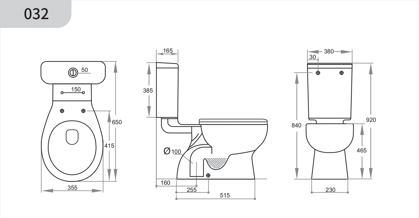 630*350*805mm Link Toilet Suite Dual Flush LUX032 Trap Included