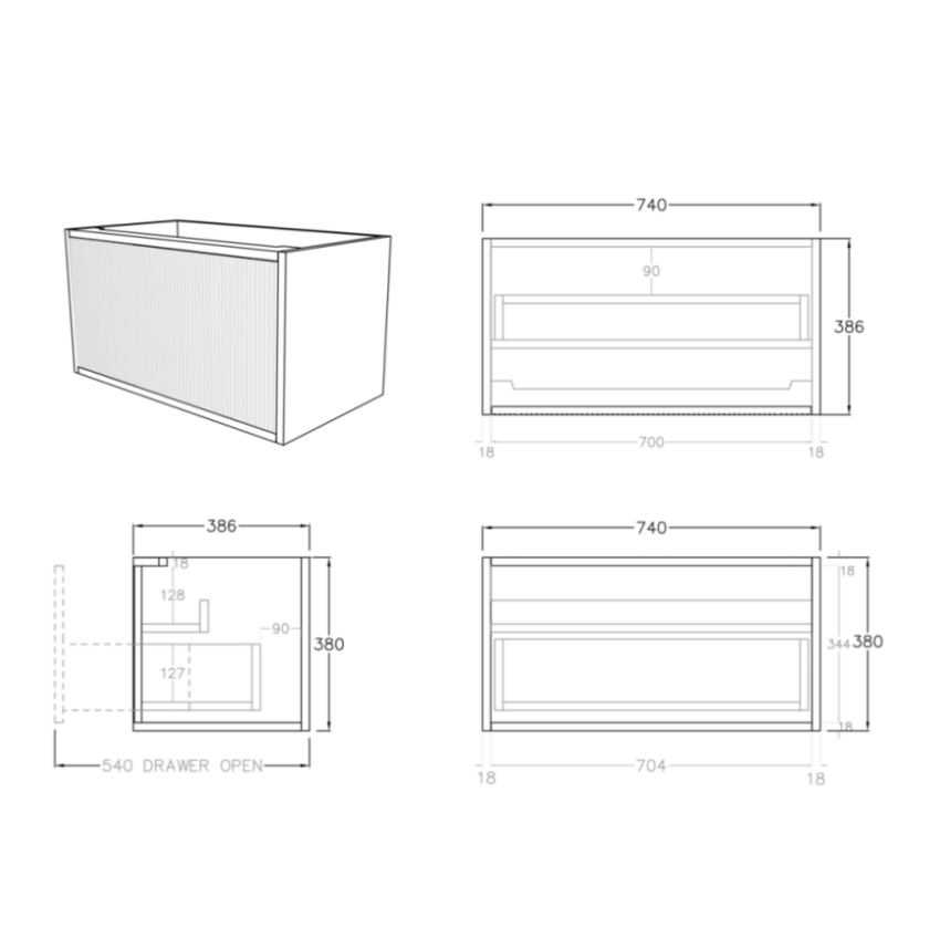 Bellevue Slim Wall-Mounted Vanity 740*386*380mm Coastal Oak