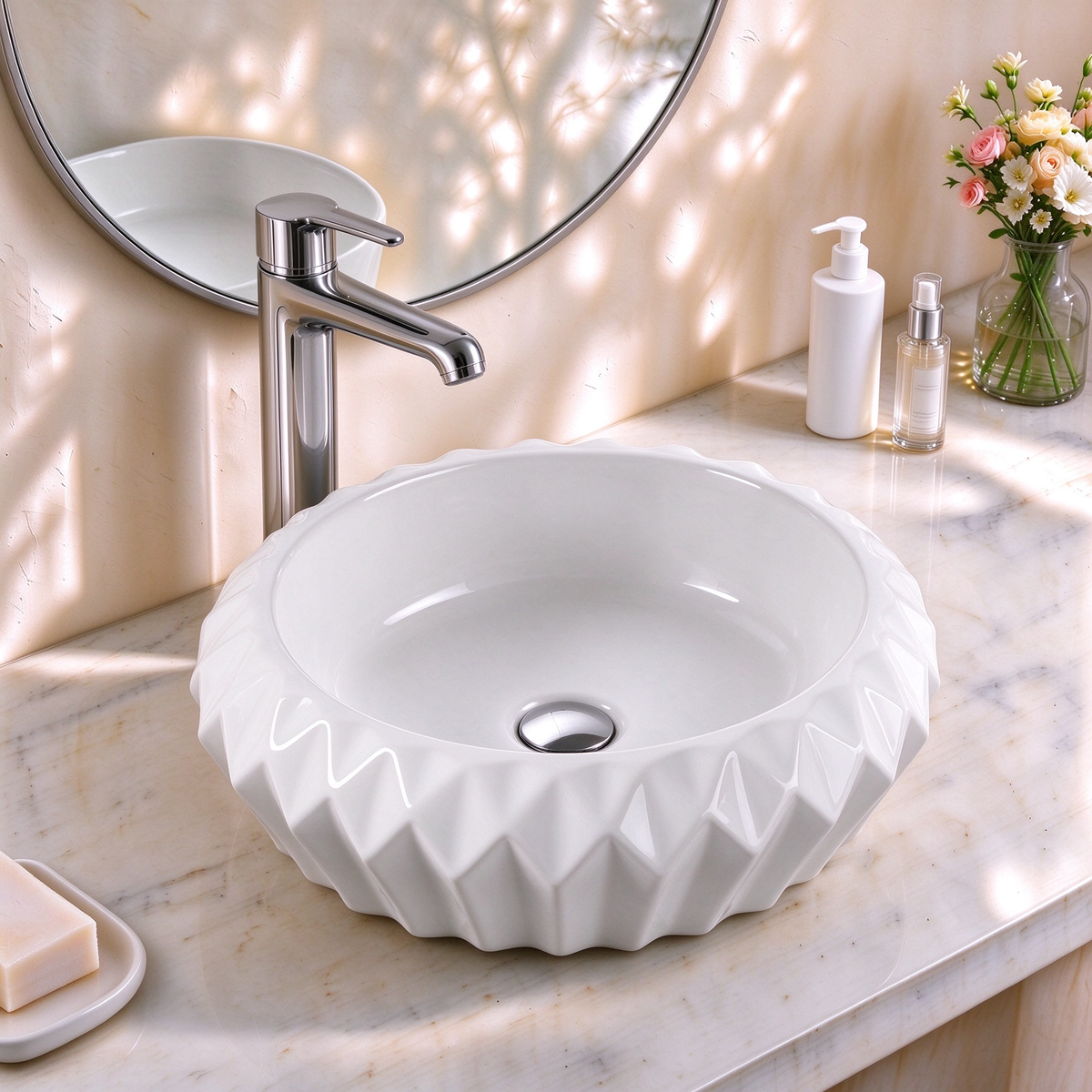 VITO Oslo Diamond Round Ceramic Above-Counter Basin 400*400*150mm