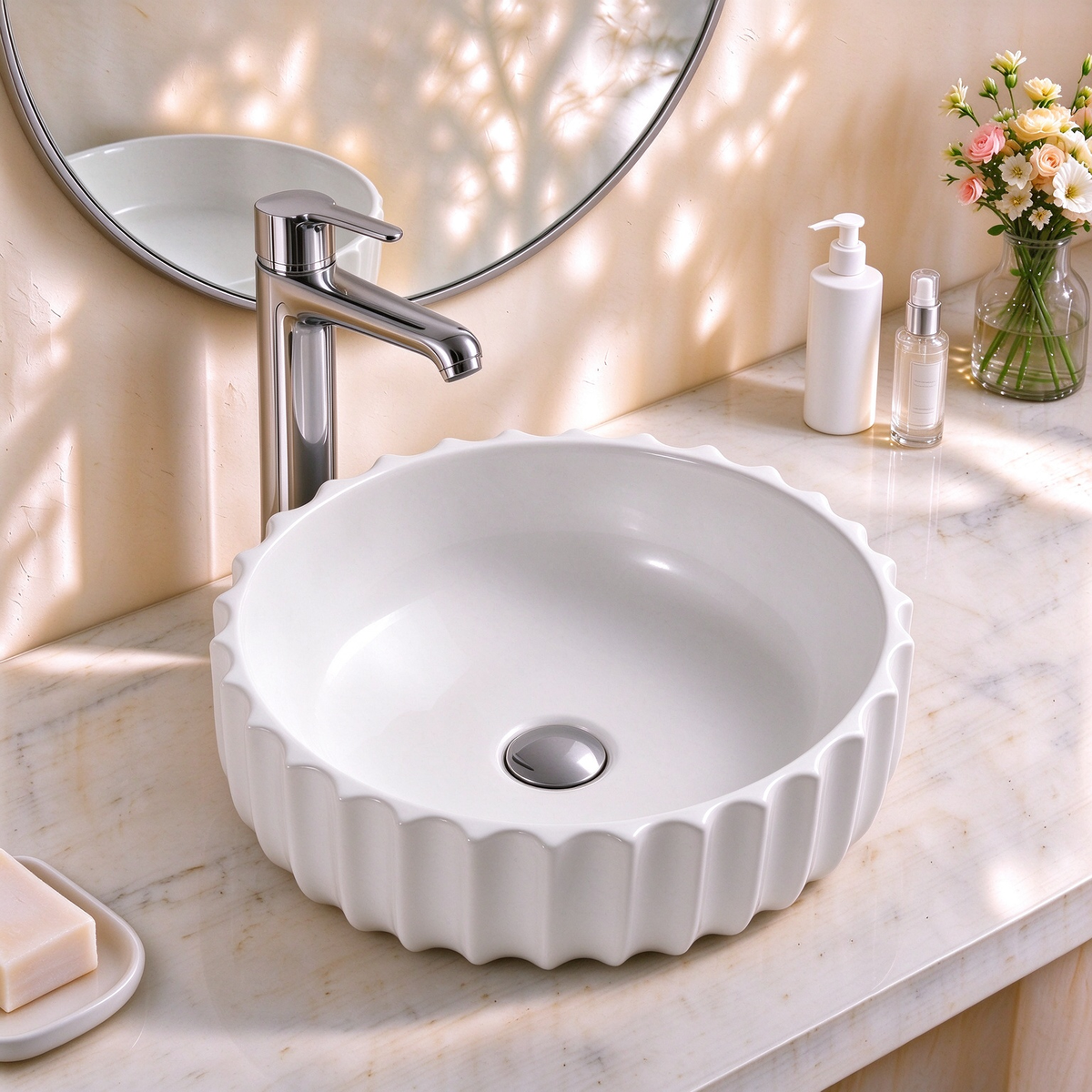 VITO Oslo Fluted Round Ceramic Above-Counter Basin 420*420*140mm