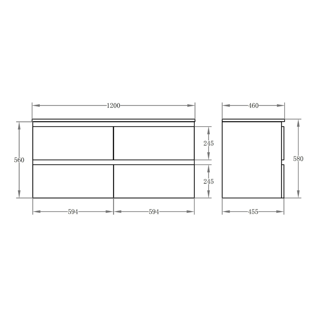 RIVA PVC Wall-Mounted Double Vanity 1200x460x580mm
