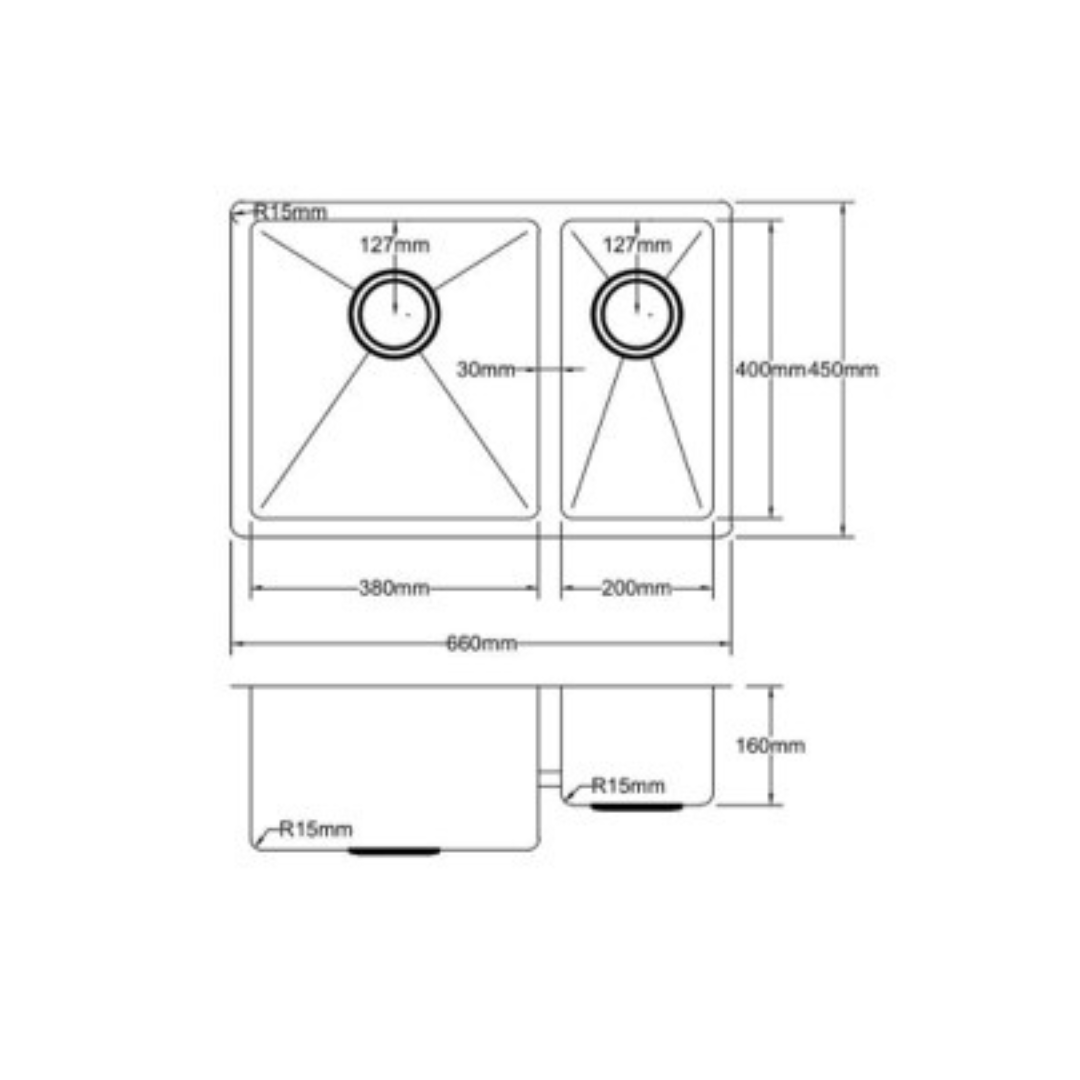 Stainless Steel Kitchen Sink 660*450*220mm