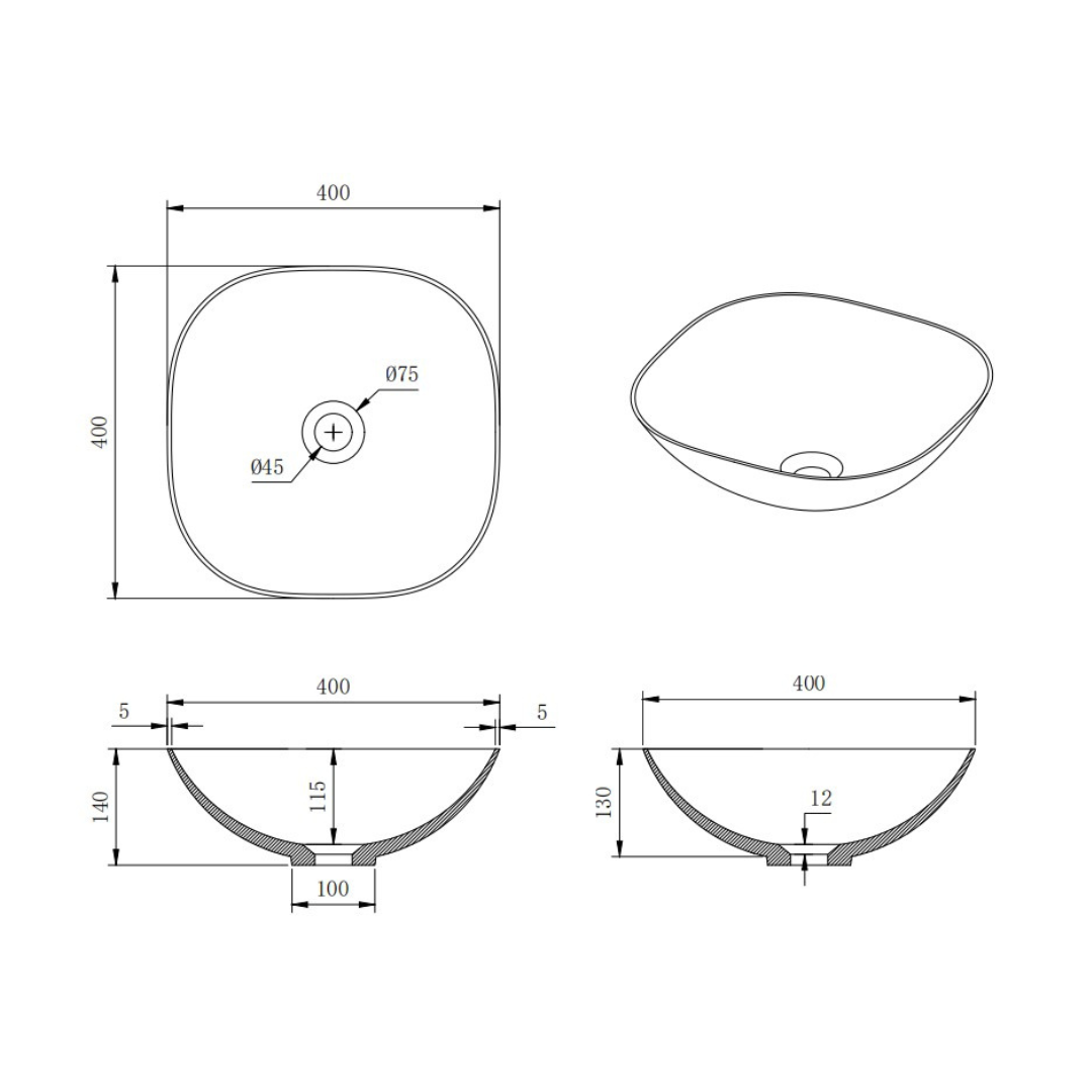 Elba Above Counter Basin 400*400*140mm