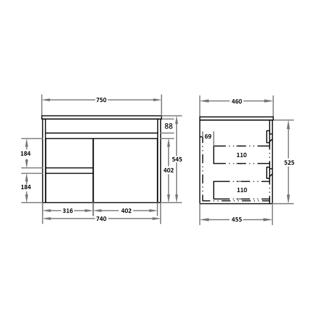 Polar PVC Wall-Mounted Vanity 750*460*550mm