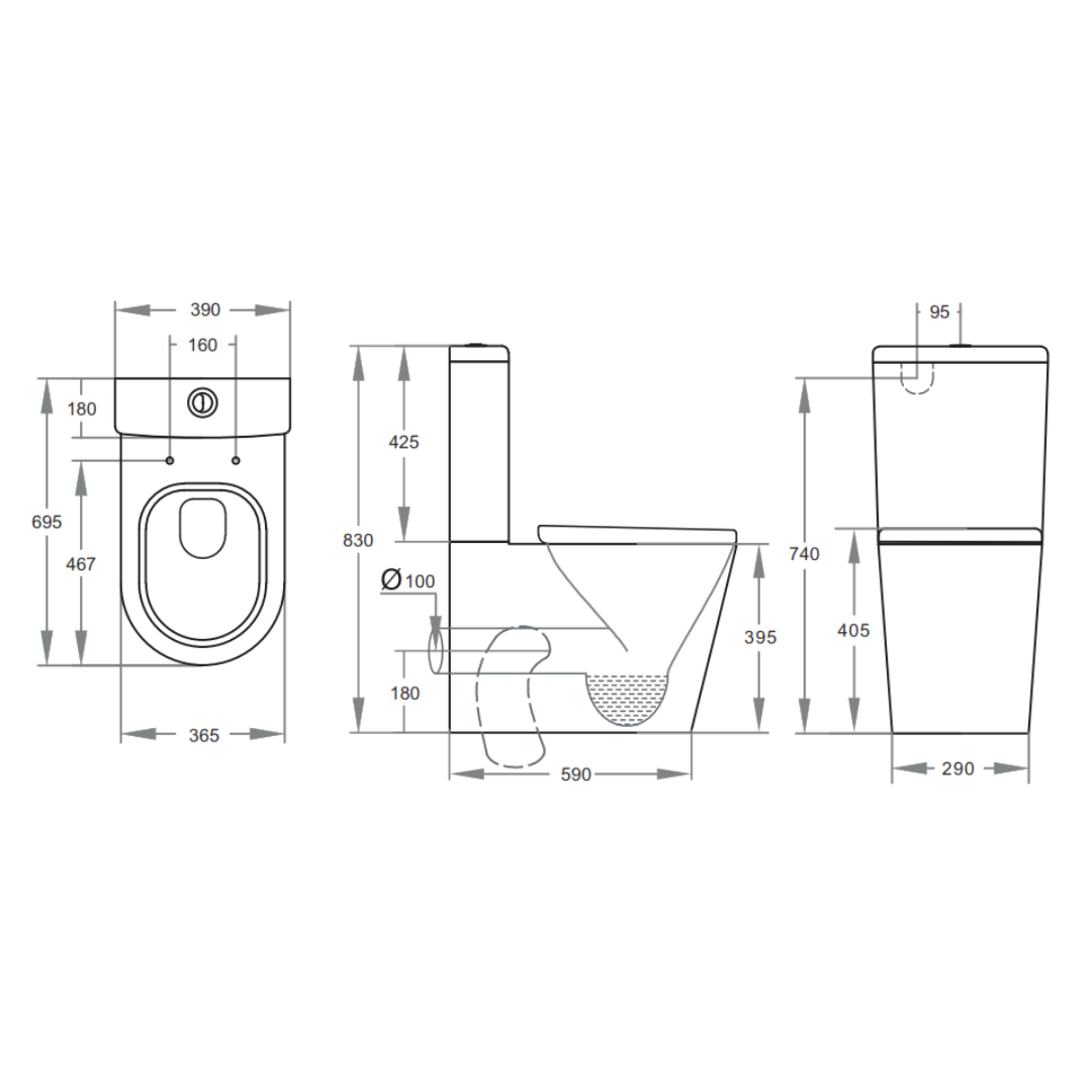 Kasey Close-Coupled Toilet Suite Included 695*390*830mm