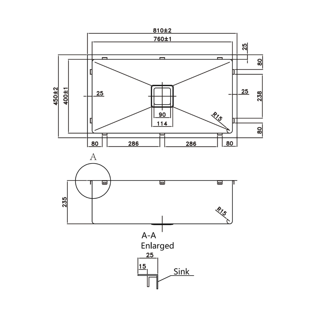 Stainless Steel Kitchen Sink 810*450*220mm