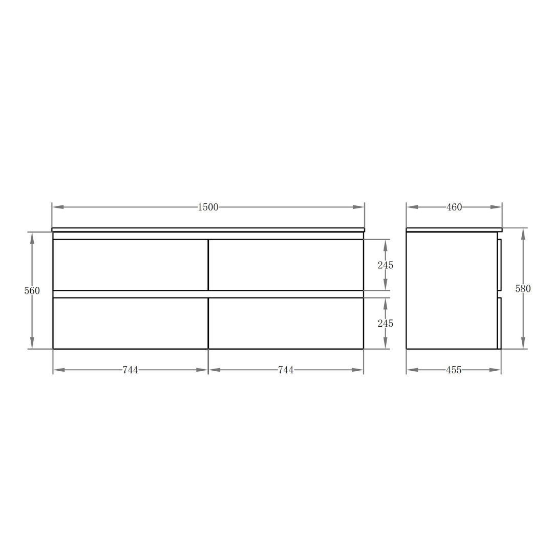RIVA PVC Wall-Mounted Double Vanity 1500x460x580mm