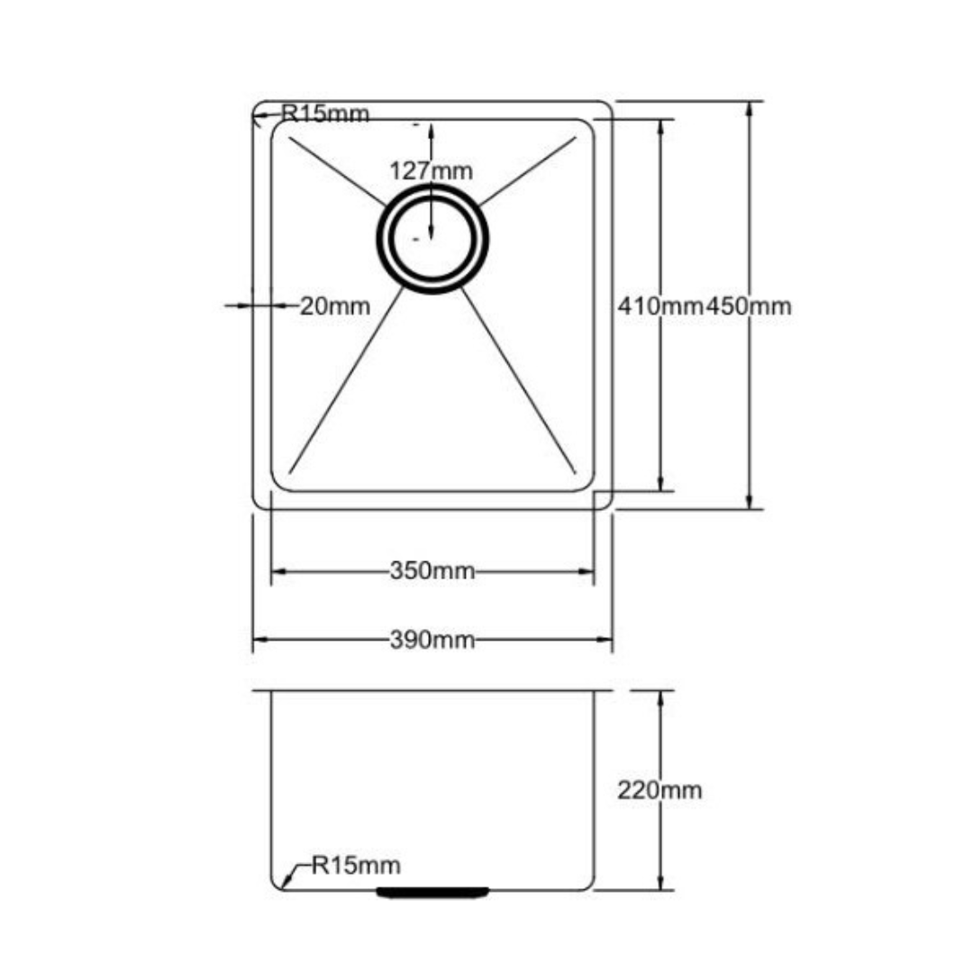 Stainless Steel Kitchen Sink 380*450*235mm