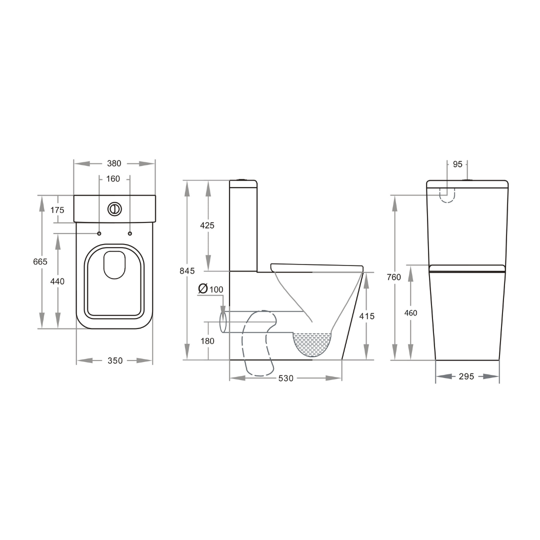 Back to Wall Qubist BTW Toilet Suite 665*380*840mm Trap Included