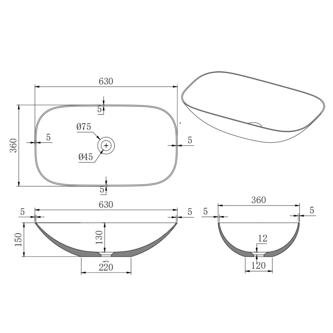 Above Counter Basin 630*360*150mm