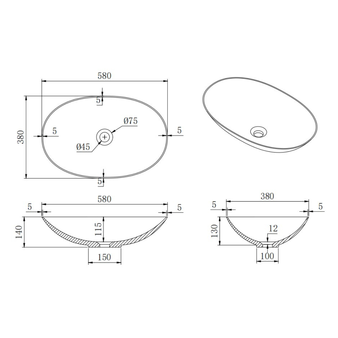 Nara Above Counter Basin 580*380*145mm