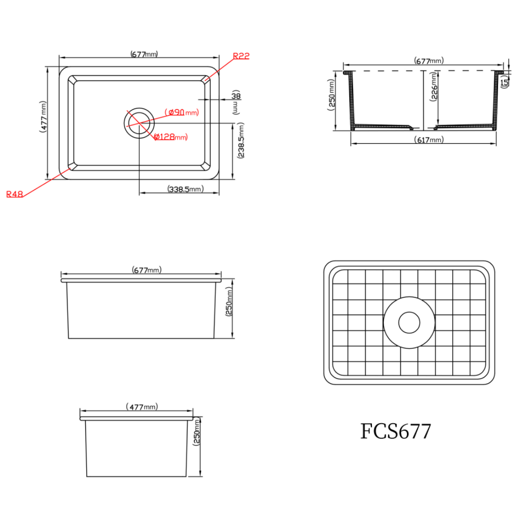 Camden Fireclay Sink 677*470*254mm