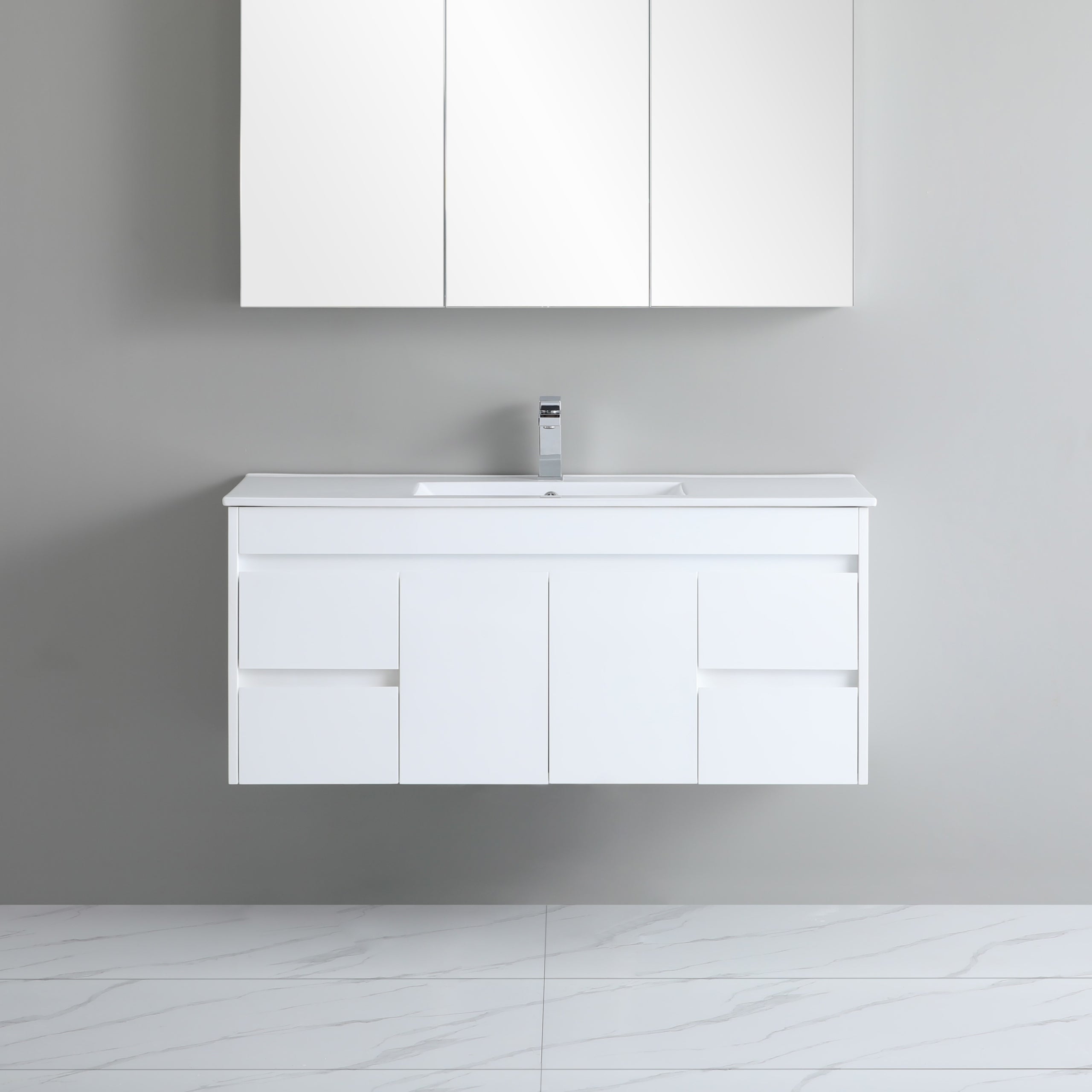 600/750/900/1200mm Wall-hung MDF Bathroom Vanity White Cabinet with Ceramic Top