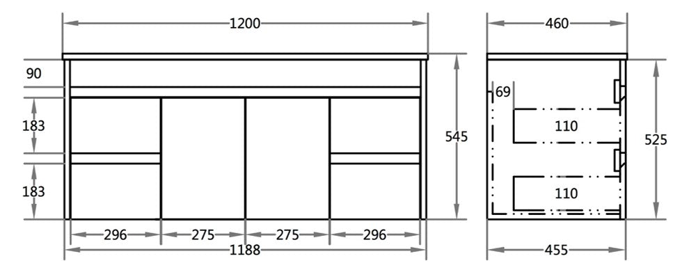 600/750/900/1200mm Wall-hung MDF Bathroom Vanity White Cabinet with Ceramic Top