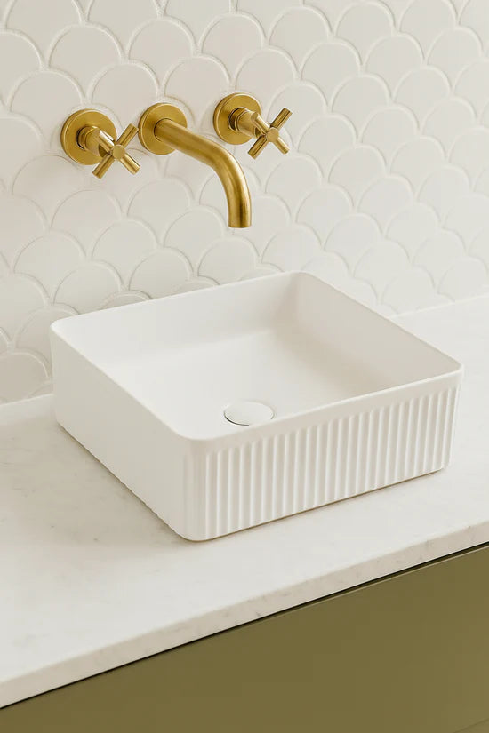 VITO Athena Fluted Square Premium Ceramic Above-Counter Basin 400*400*130mm