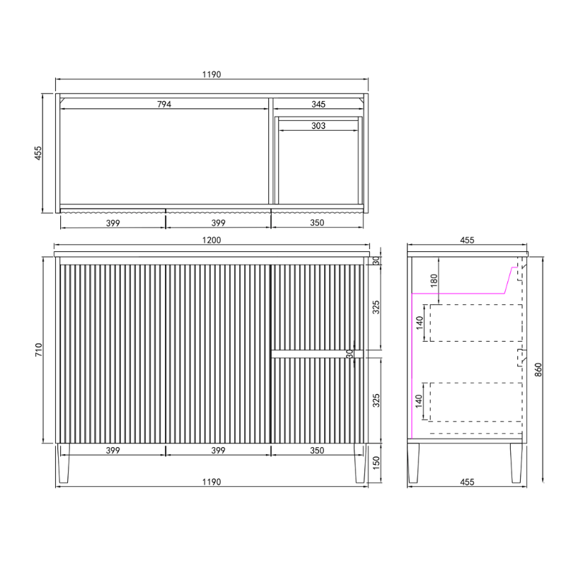 Meridian Floor Vanity 1190*455*860mm/1500*460*860mm