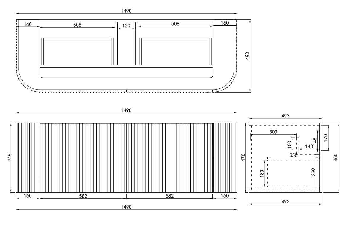 Wall Hung PVC Cabinet Matte White Curve Edge Size:1490*493*470mm