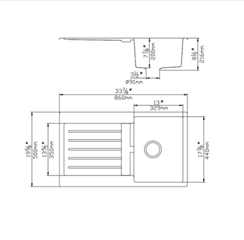 860*500*216mm Quartz Top-mount Kitchen Sink QKS8650SD-MB