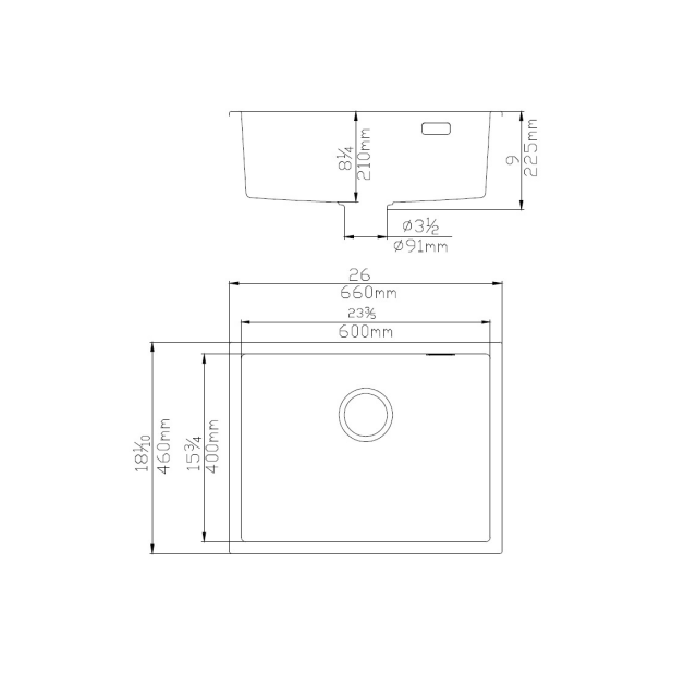 660*460*225mm Quartz Undermount Kitchen Sink QKS6646-MB