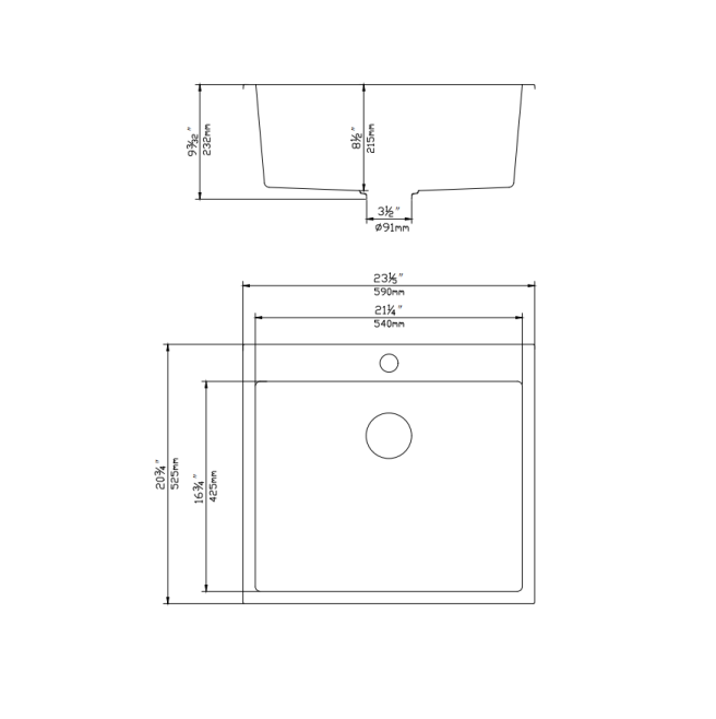 Quartz Top mount laundry tub 590*525*232mm