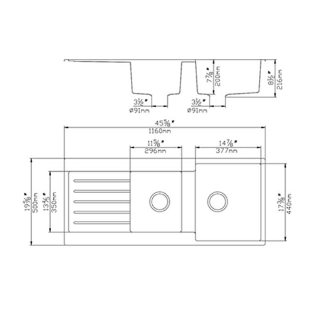 1160*500*216mm Quartz Top-mount Kitchen Sink QKS11650DD-MB