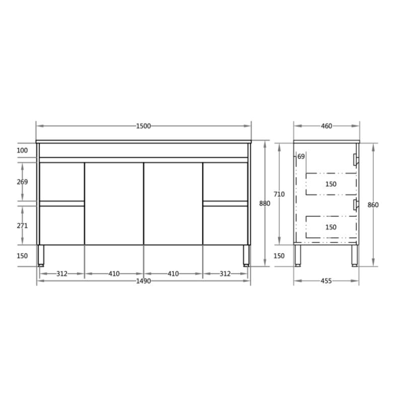 Furniture-Style Leg Vanity 1200/1500mm