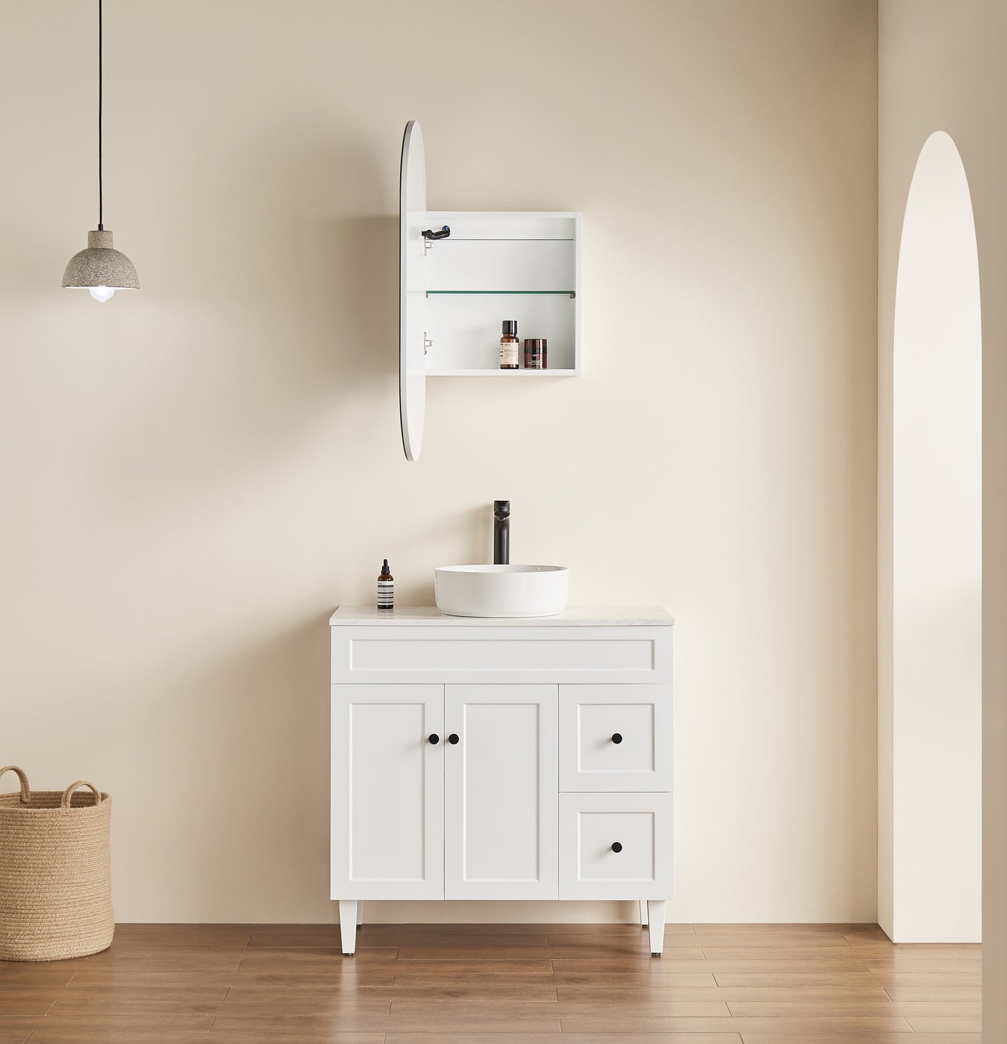 Olivia LED Frontlit Mirror Oval Shaving Cabinet 450x900x155mm OPLSV4590MB/MW-LED