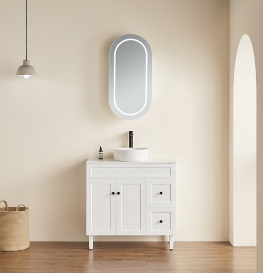 Olivia LED Frontlit Mirror Oval Shaving Cabinet 450x900x155mm OPLSV4590MB/MW-LED
