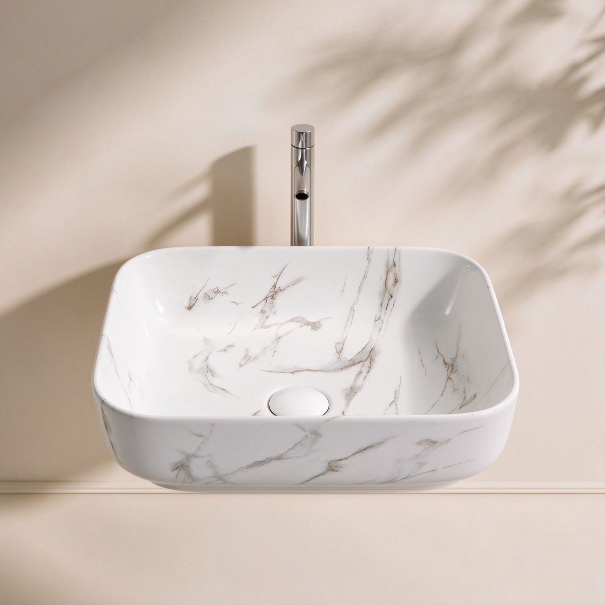 Matte White Carrara with gold Vein Basin 515*400*135 LH-BS41-515MW