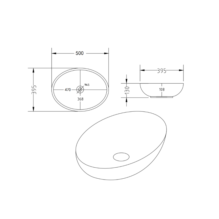 Above Counter Basin 505*395*135mm