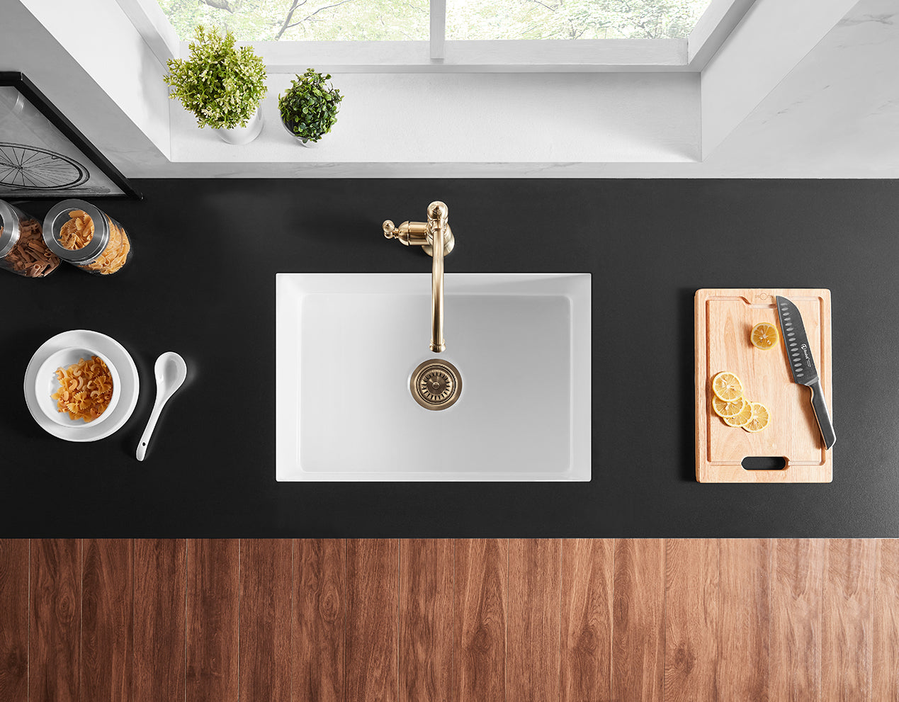 457-810mm Camden Fireclay Square insert/undermound Sink FCS457GW/MB FCS677GW/MB FCS810GW/MB