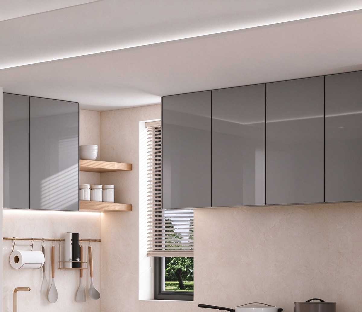 Kitchen Overhead Wall Cabinet Cupboard 700mm Hight Unit Combination Pure Color