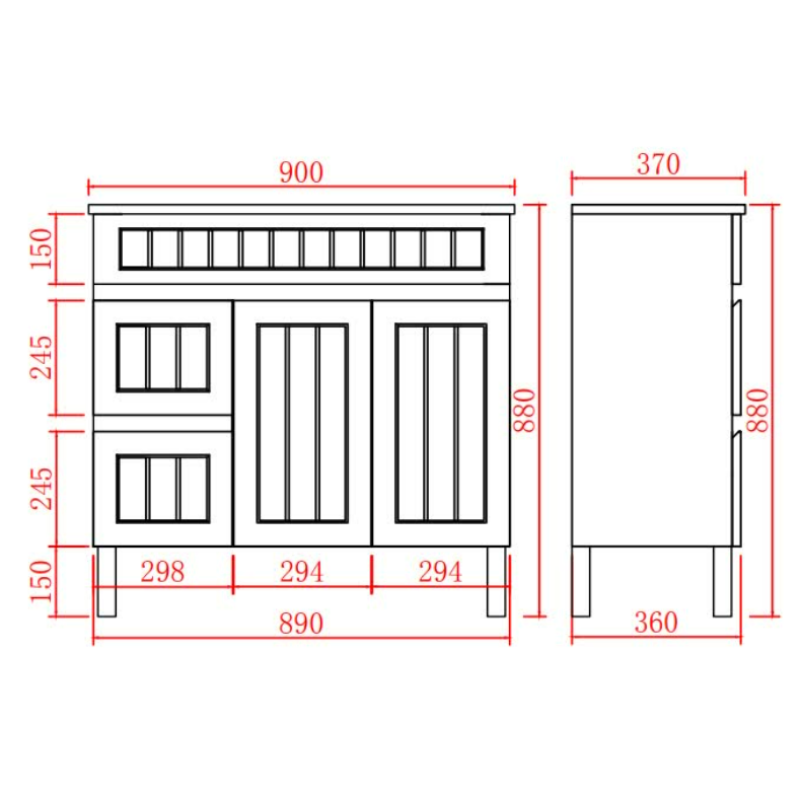 Haven Wood Vanity SLIM Cabinet With Leg 590/730/890mm