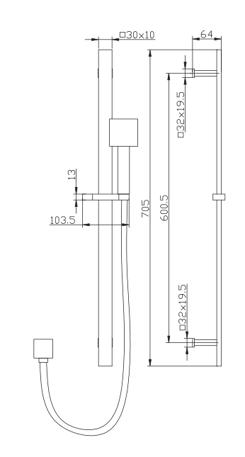 Square Black Handhold Shower With Rail
