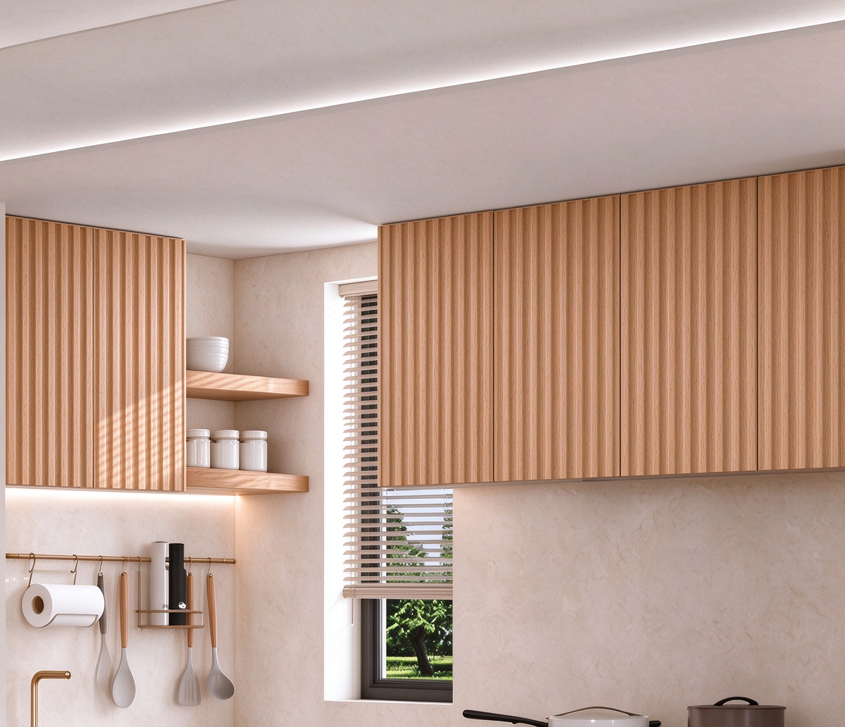 Kitchen Overhead Wall Cabinet Cupboard 700mm Hight Unit Combination Reeded Design