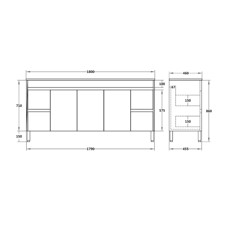 PVC Leg Vanity 590/740/890/1200/1500/1800mm