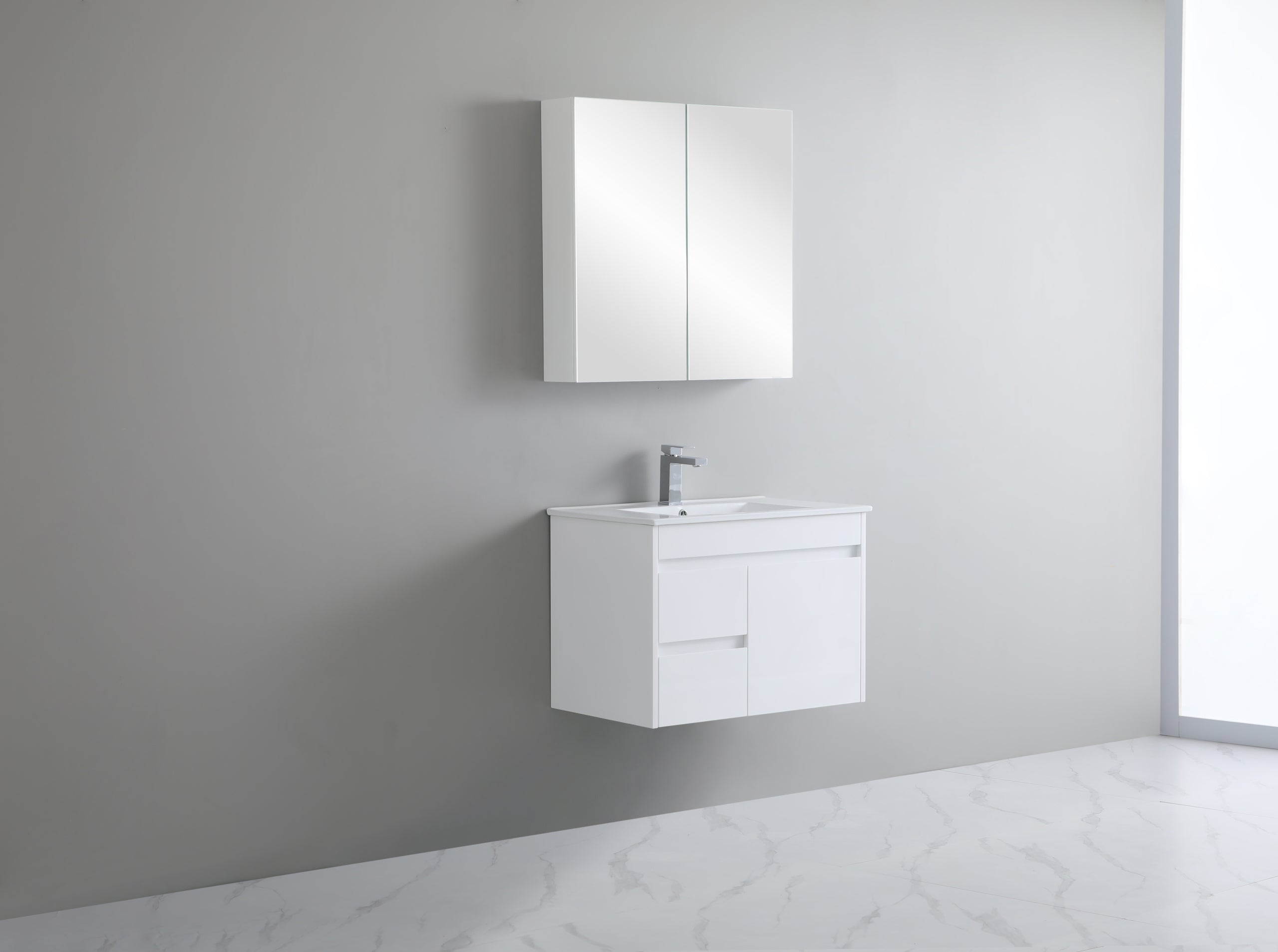 600/750/900/1200mm Wall-hung MDF Bathroom Vanity White Cabinet with Ceramic Top