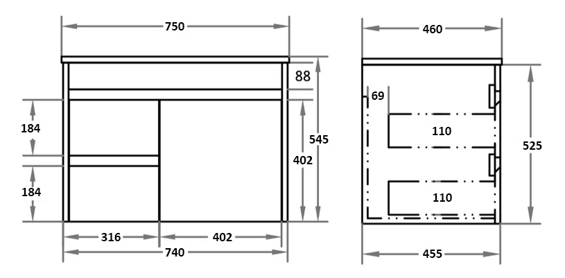 600/750/900/1200mm Wall-hung MDF Bathroom Vanity White Cabinet with Ceramic Top