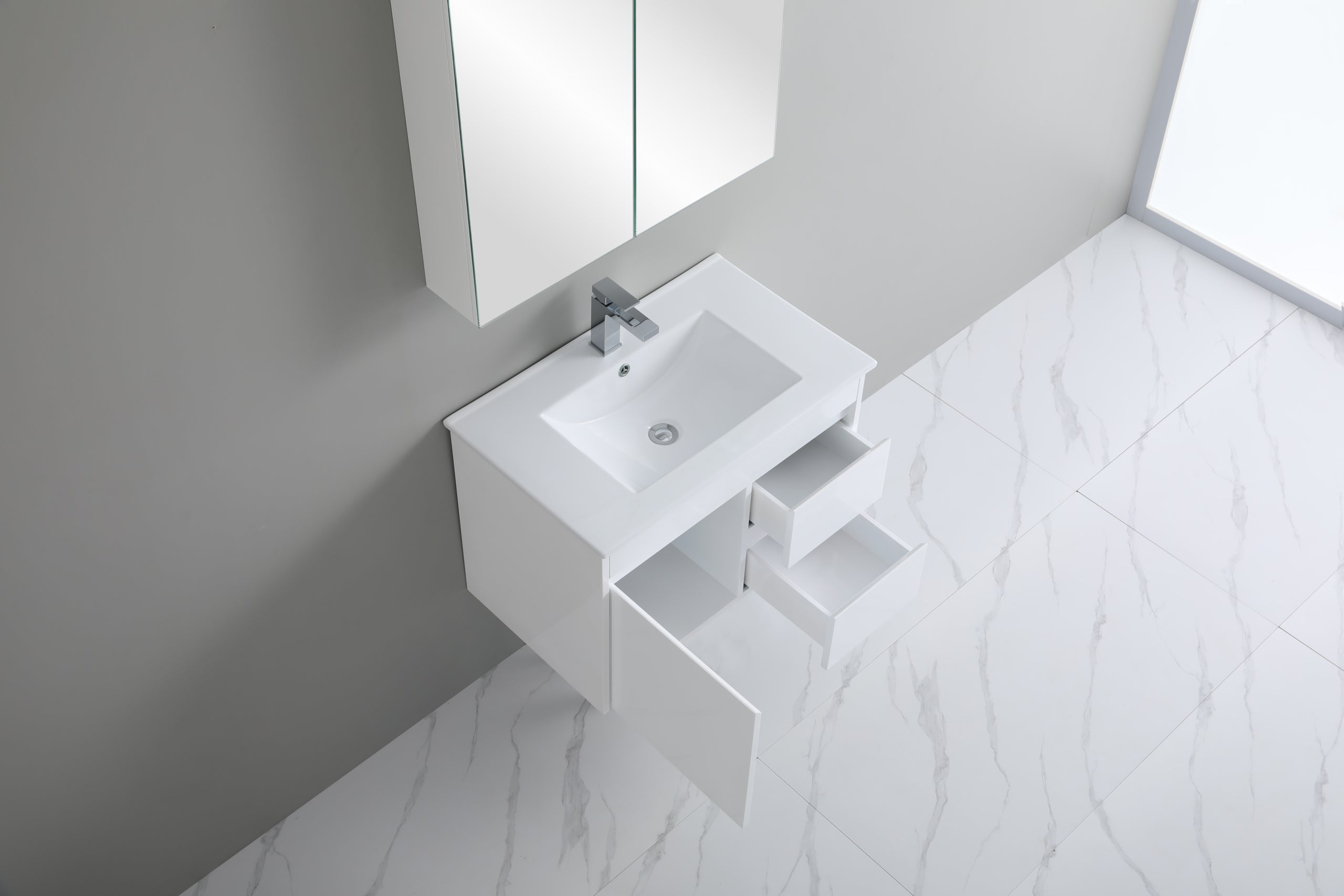600/750/900/1200mm Wall-hung MDF Bathroom Vanity White Cabinet with Ceramic Top