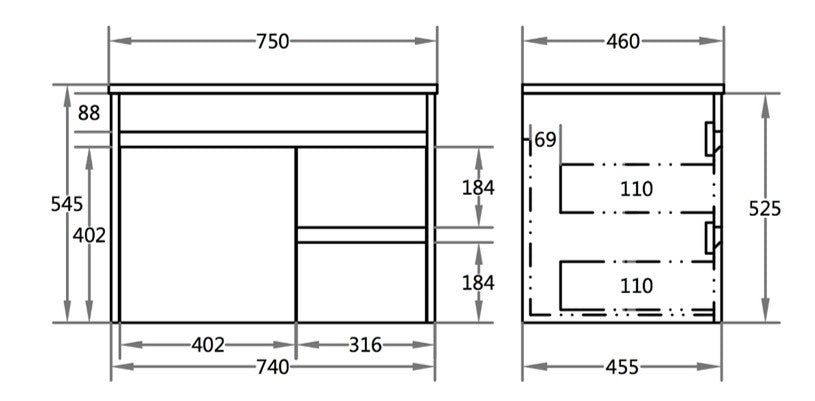 600/750/900/1200mm Wall-hung MDF Bathroom Vanity White Cabinet with Ceramic Top