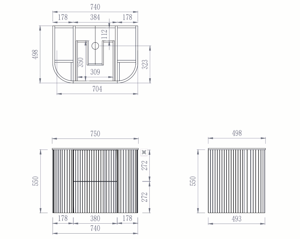 CETO Artis Wall-Hung PVC fluted Curved Cabinet with Soft-Close Drawers 600-900mm ART600W /ART750W /ART900W -D-CO/PO/WAL