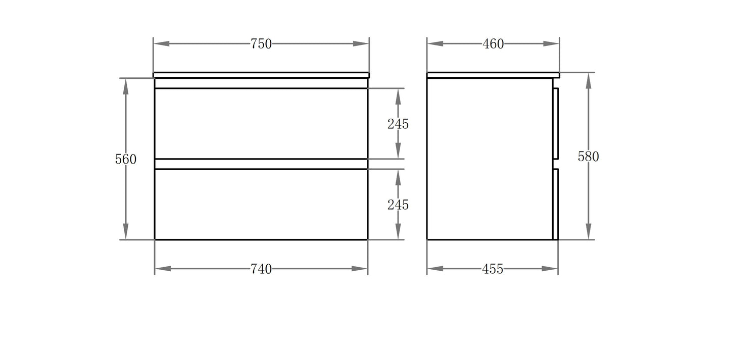 740x455x560mm Single Vanity Set RIVA 750-WH
