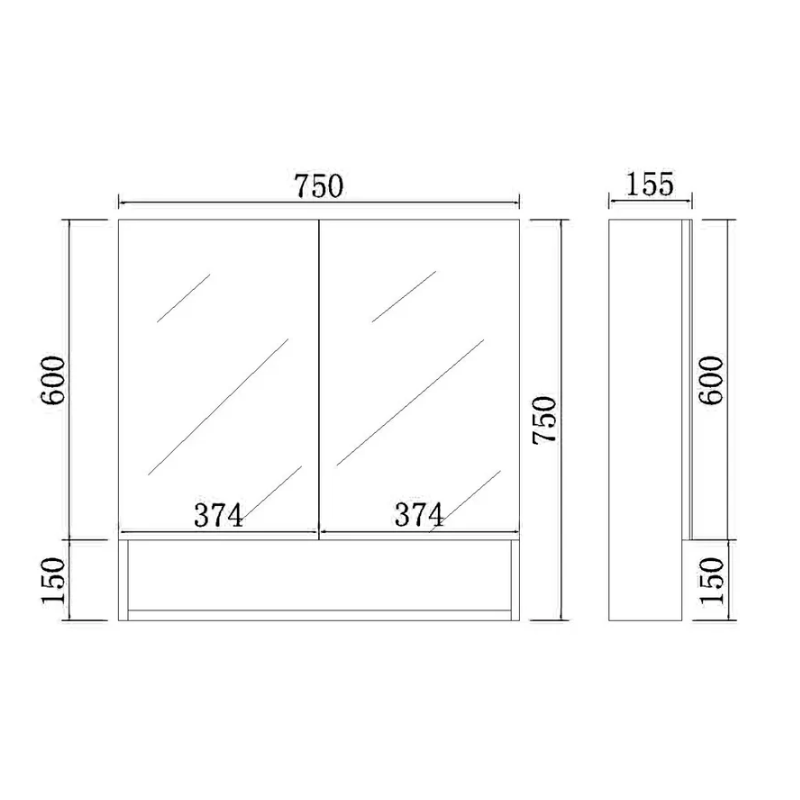 PVC Shaving Cabinet – Moisture-Resistant Bathroom Storage 600–1480mm