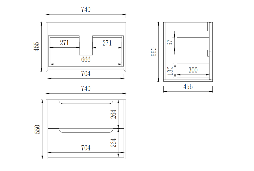 Wall Hung PVC Vanity 740*455*550mm