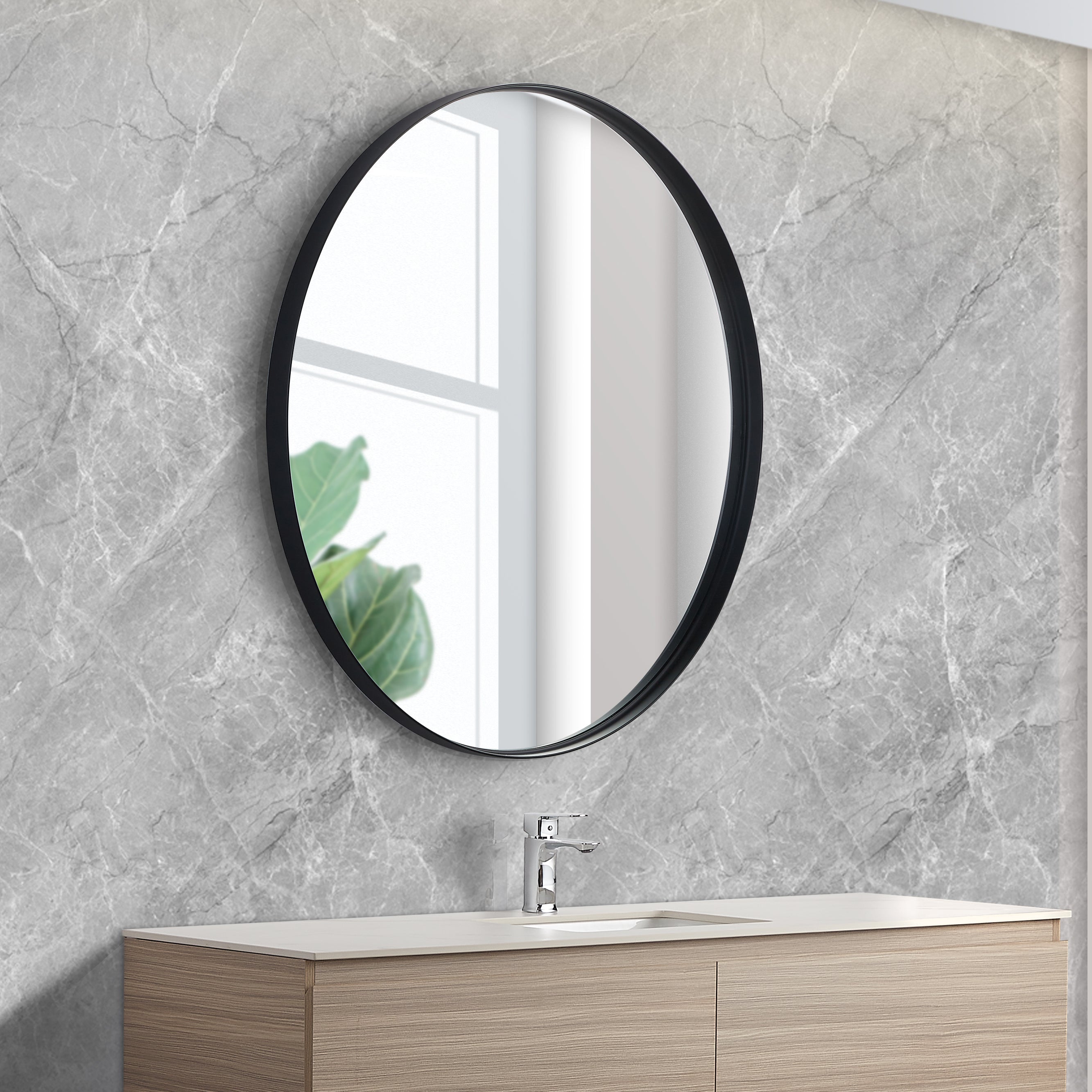 Round Framed Bathroom Mirror – 600-800mm Wall Mounted