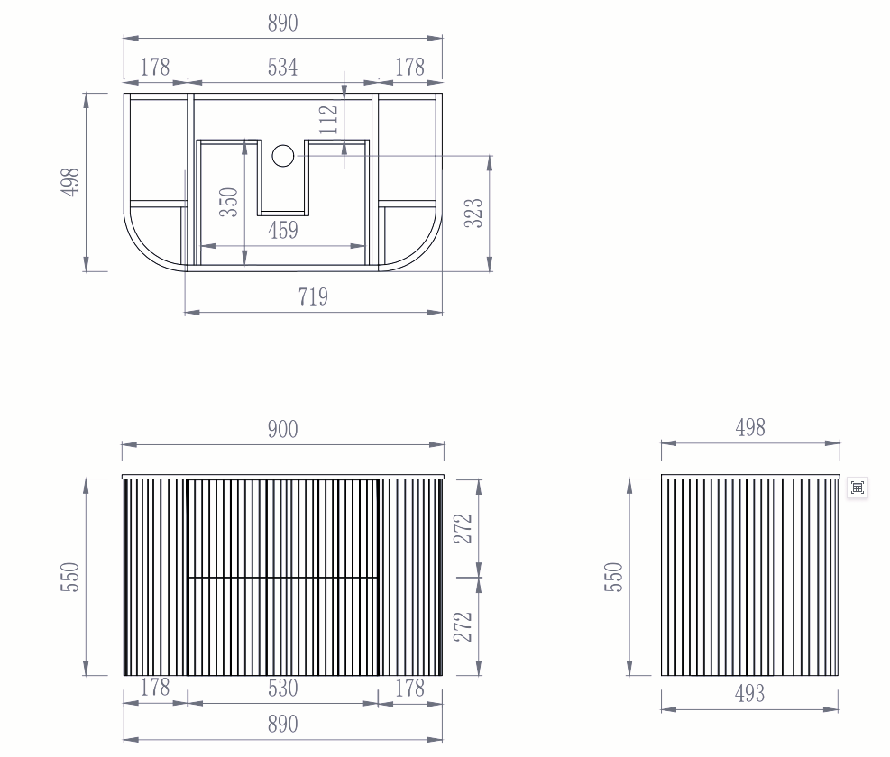 CETO Artis Wall-Hung PVC fluted Curved Cabinet with Soft-Close Drawers 600-900mm ART600W /ART750W /ART900W -D-CO/PO/WAL