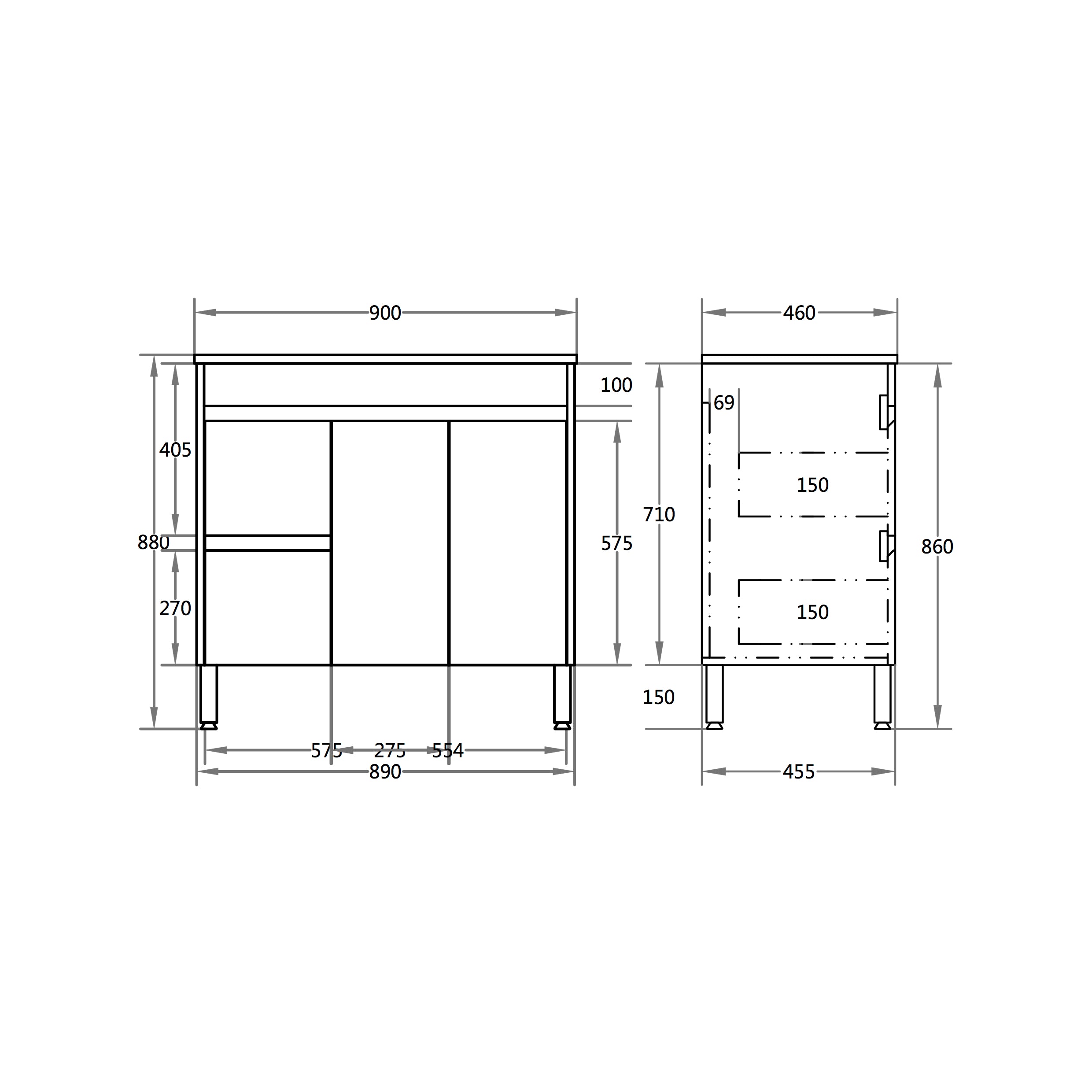 PVC Leg Vanity 600-1790mm