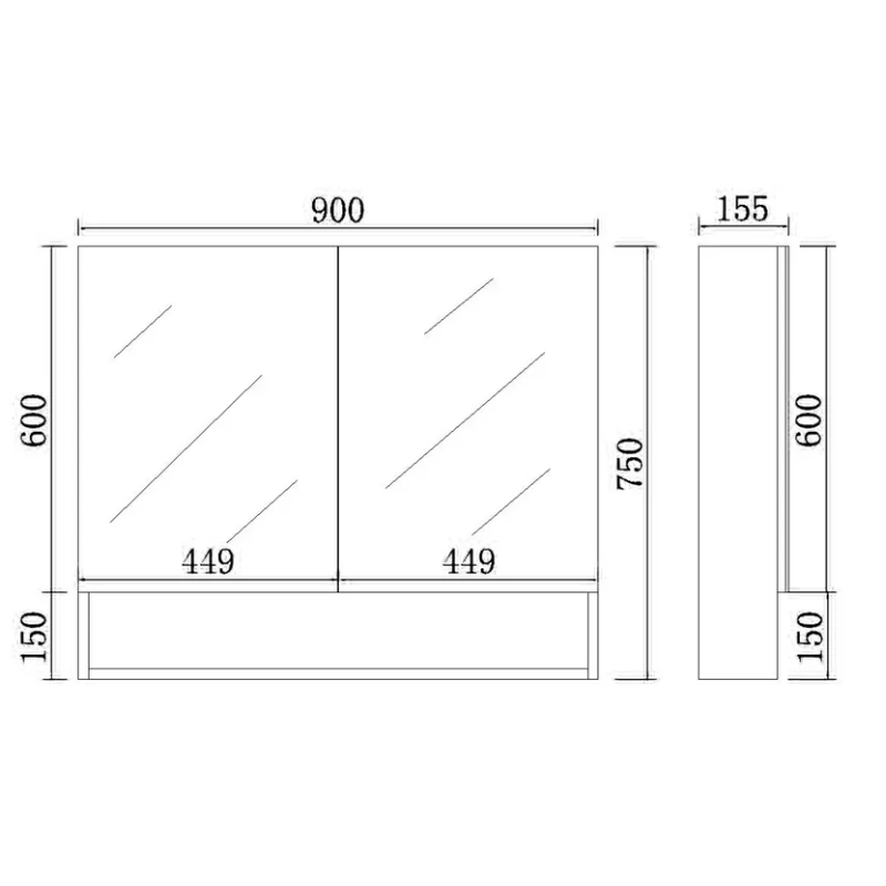 PVC Shaving Cabinet – Moisture-Resistant Bathroom Storage 600–1480mm