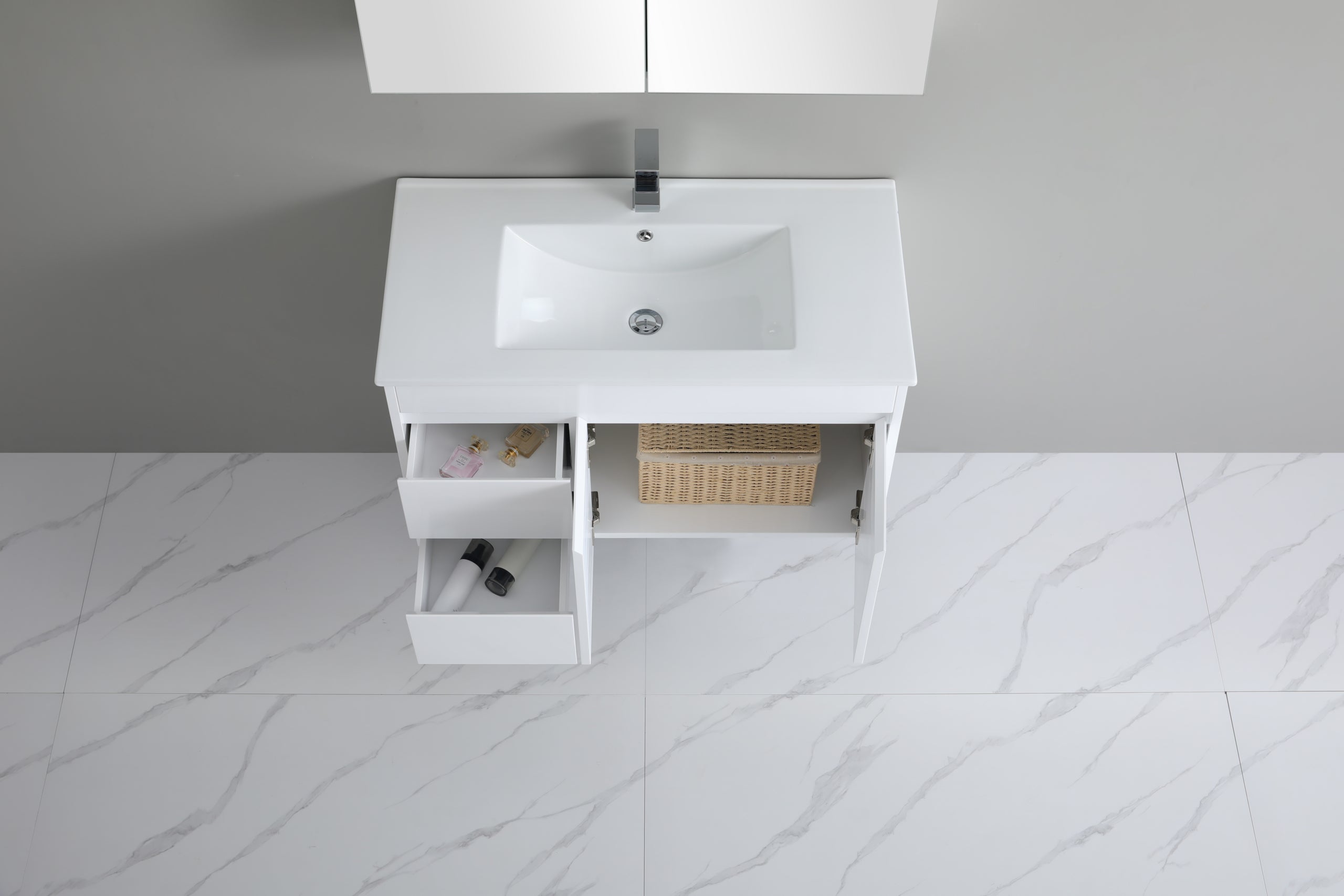 600/750/900/1200mm Wall-hung MDF Bathroom Vanity White Cabinet with Ceramic Top